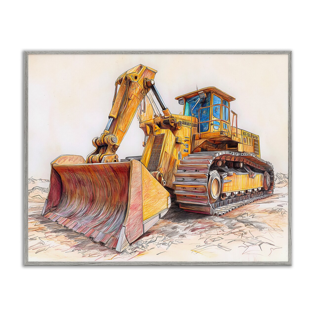 Stupell Industries Industrial Bulldozer Drawing Framed Giclee, design by Steve Hunziker